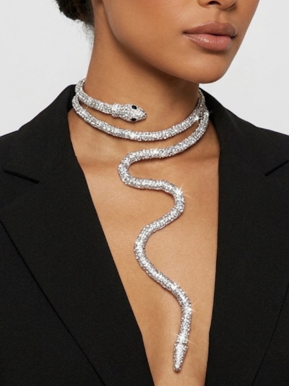 Sparkling Snake Choker Necklace - Rhinestone Bendable Serpent Statement